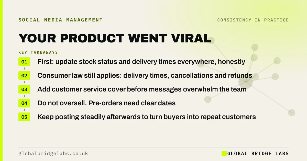 Product went viral tiktok: key takeaways infographic by Global Bridge Labs