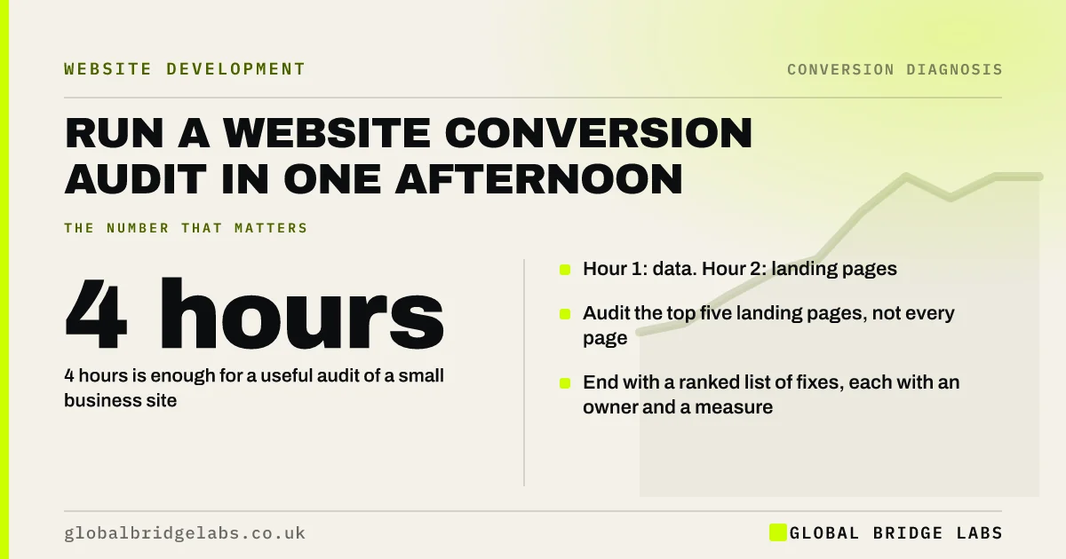 Website conversion audit: key takeaways infographic by Global Bridge Labs