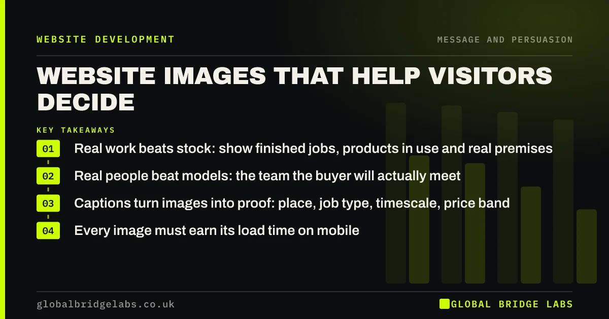 Website images that convert: key takeaways infographic by Global Bridge Labs