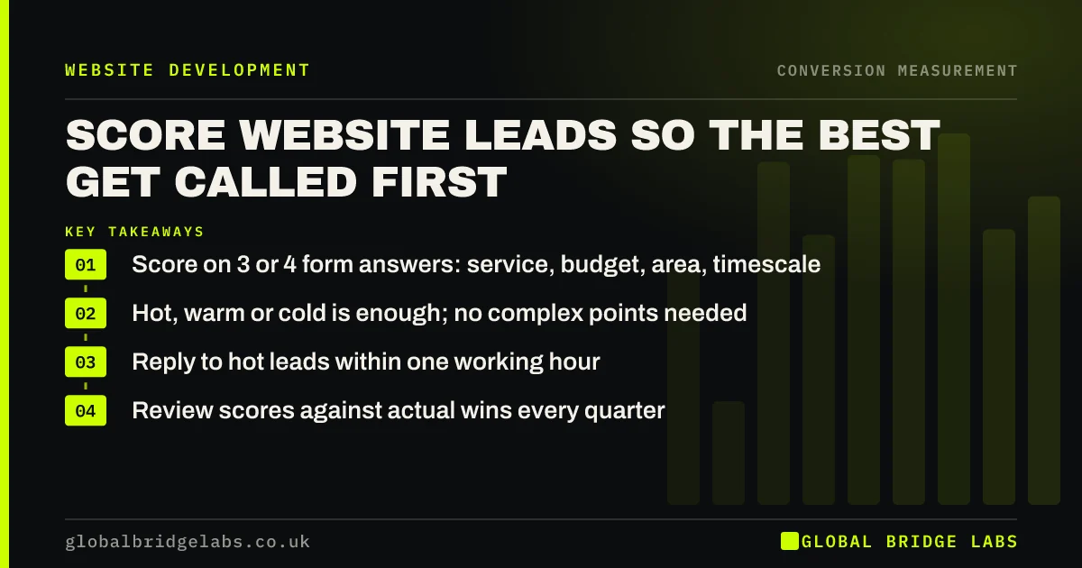 Lead scoring small business: key takeaways infographic by Global Bridge Labs