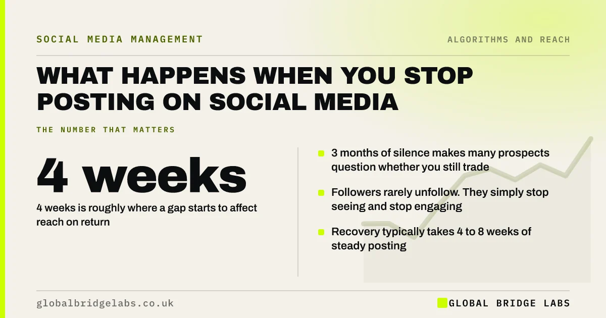 Stop posting on social media: key takeaways infographic by Global Bridge Labs