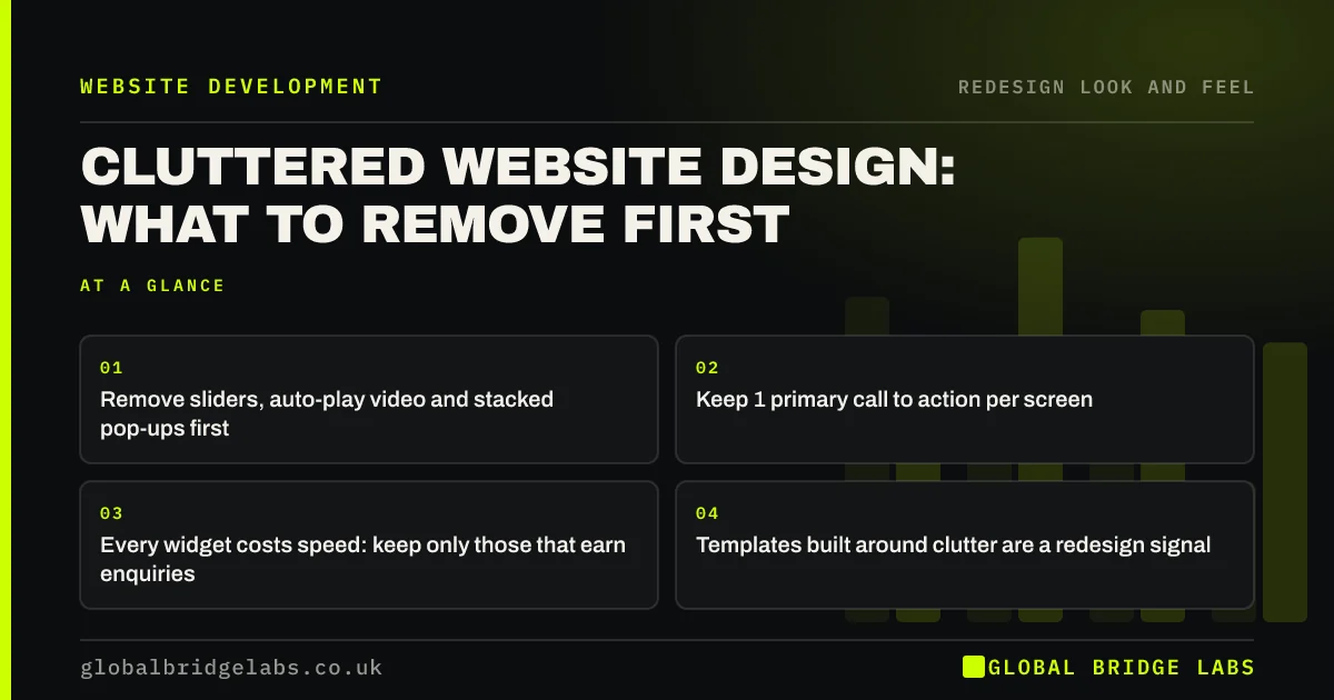 Cluttered website design: key takeaways infographic by Global Bridge Labs