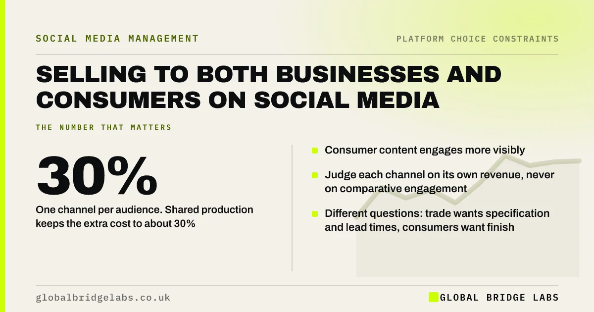 Social media for B2B and b2c: key takeaways infographic by Global Bridge Labs