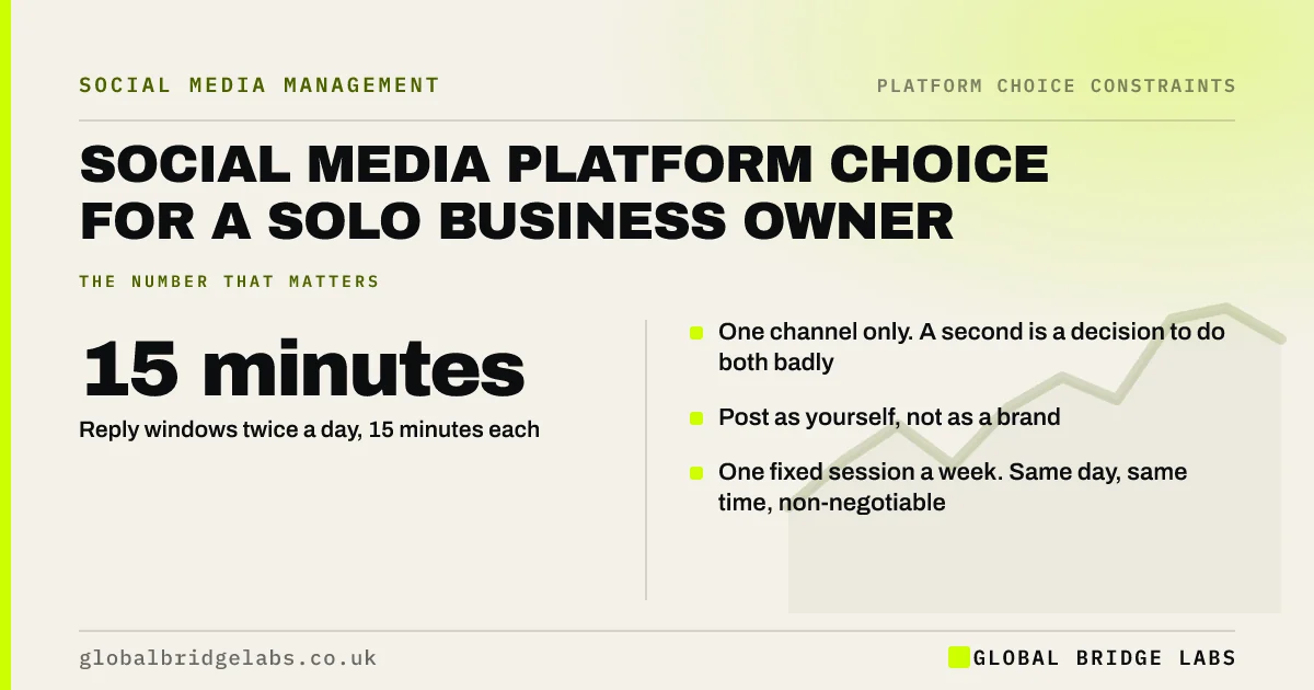 Social media for a solo business owner: key takeaways infographic by Global Bridge Labs