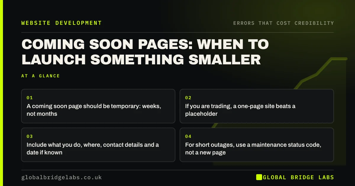 Coming soon page: key takeaways infographic by Global Bridge Labs
