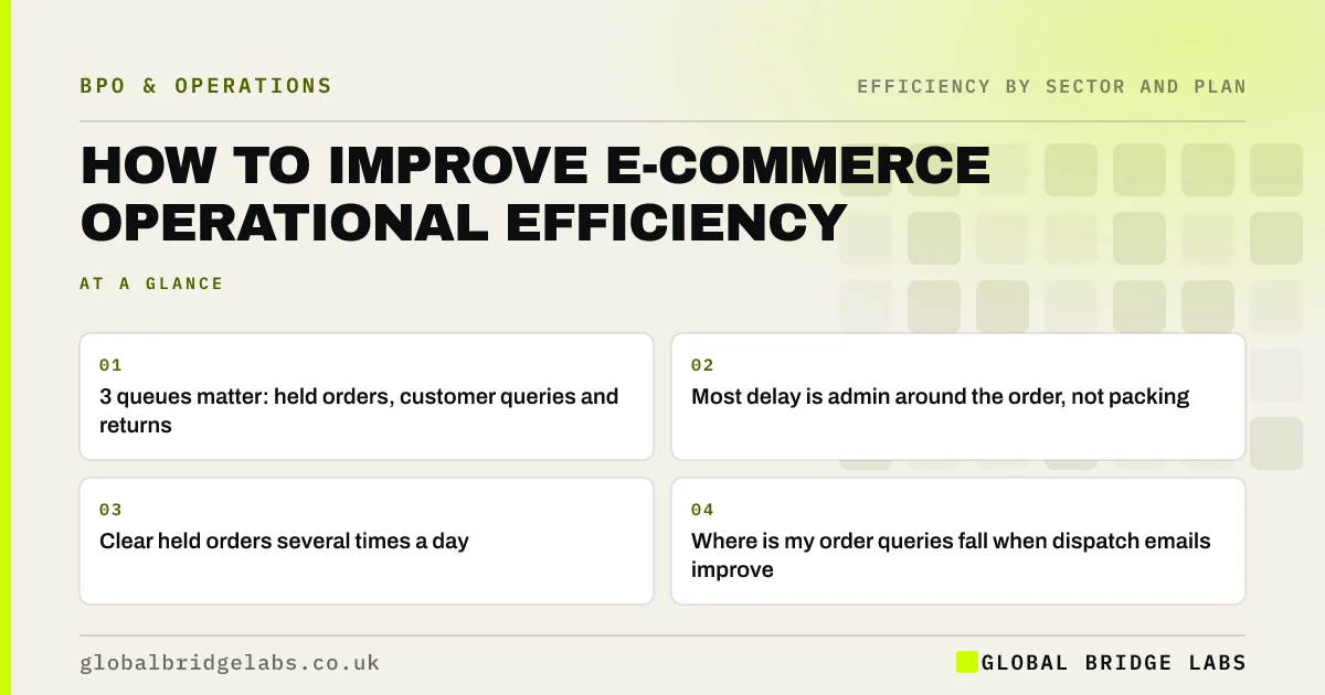 Ecommerce operational efficiency: key takeaways infographic by Global Bridge Labs