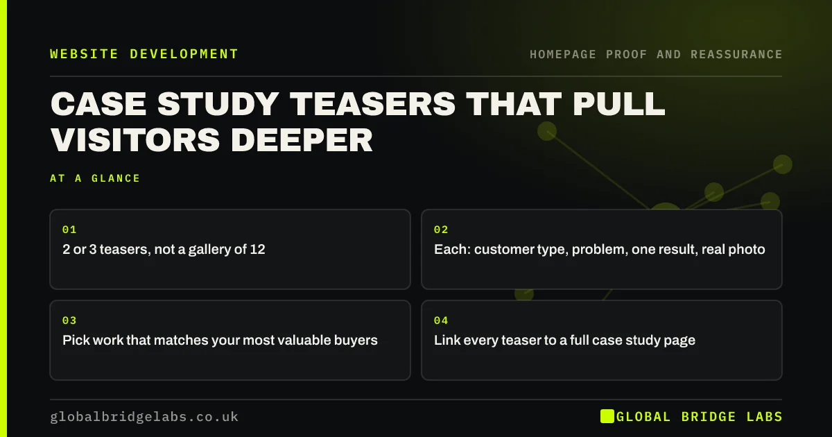 Case study section homepage: key takeaways infographic by Global Bridge Labs