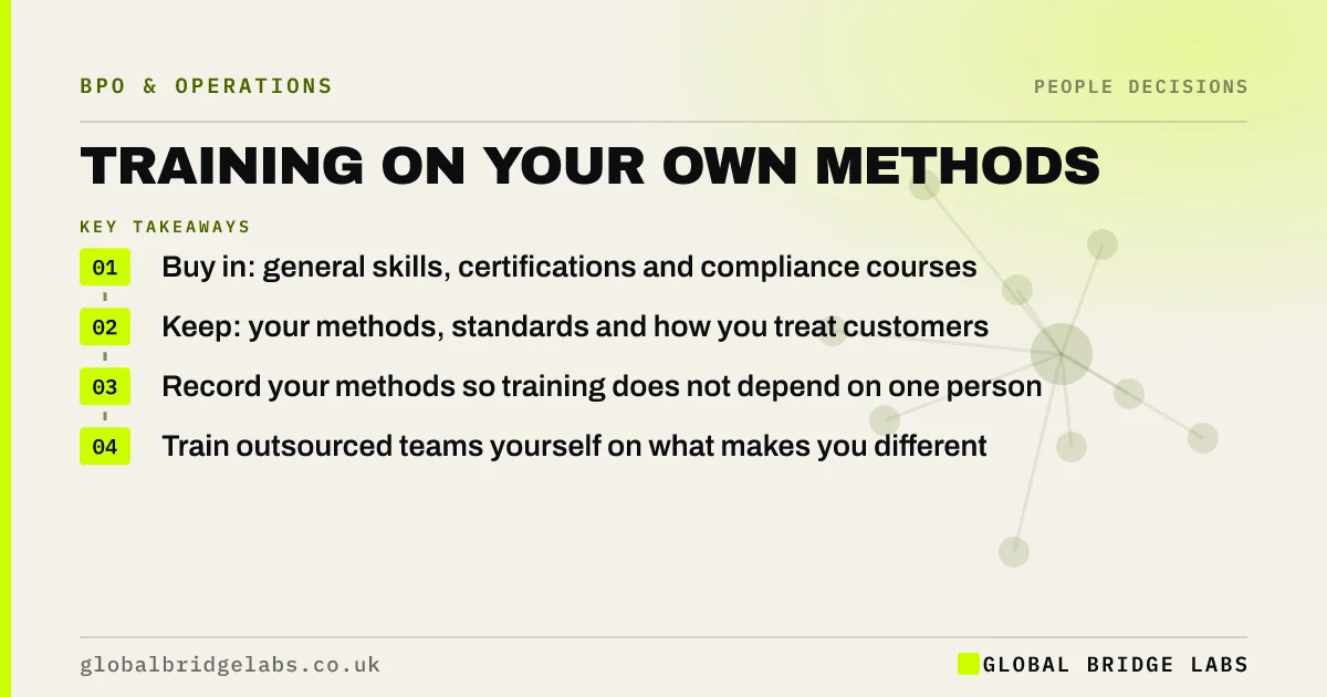 In house training vs external training: key takeaways infographic by Global Bridge Labs