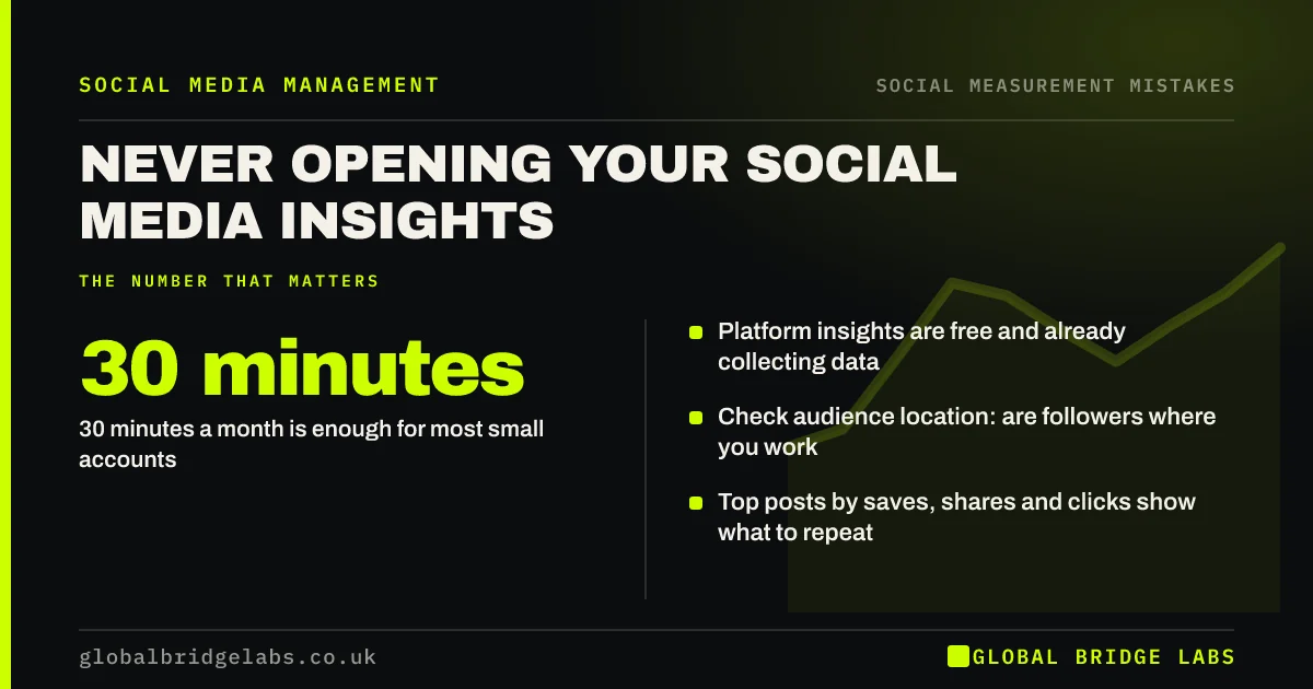 Not using social media insights: key takeaways infographic by Global Bridge Labs