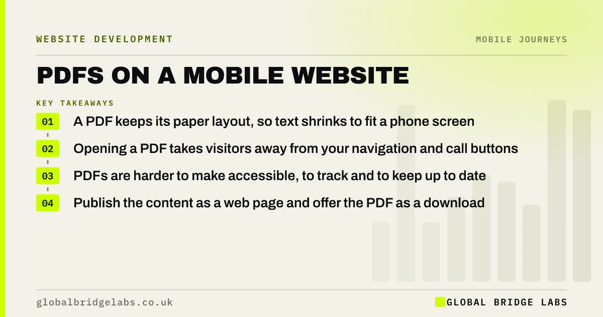 PDF on mobile website: key takeaways infographic by Global Bridge Labs