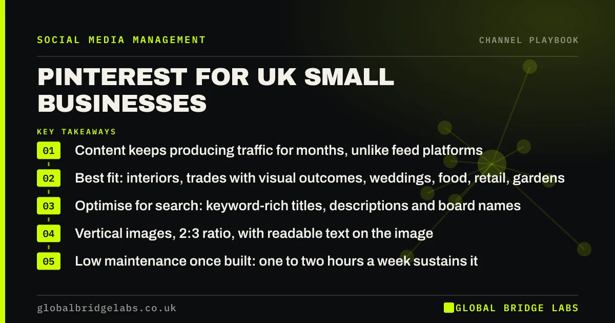 Pinterest UK small business: key takeaways infographic by Global Bridge Labs
