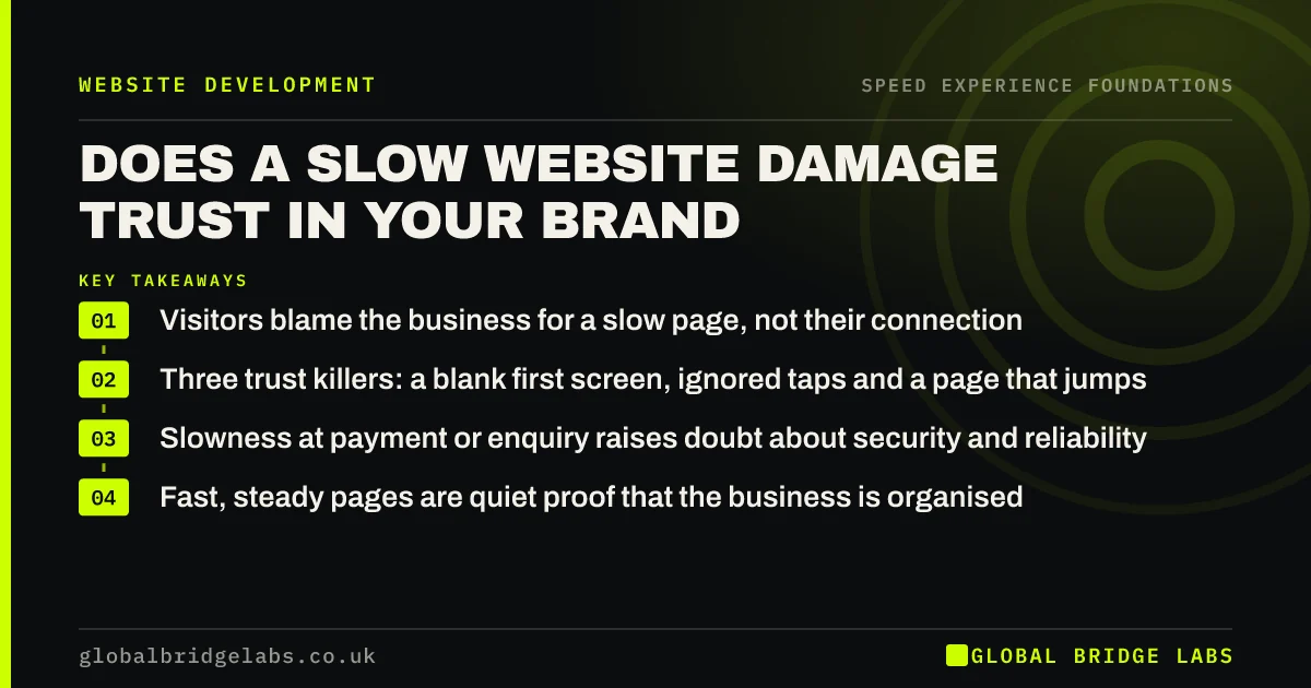 Slow website brand perception: key takeaways infographic by Global Bridge Labs