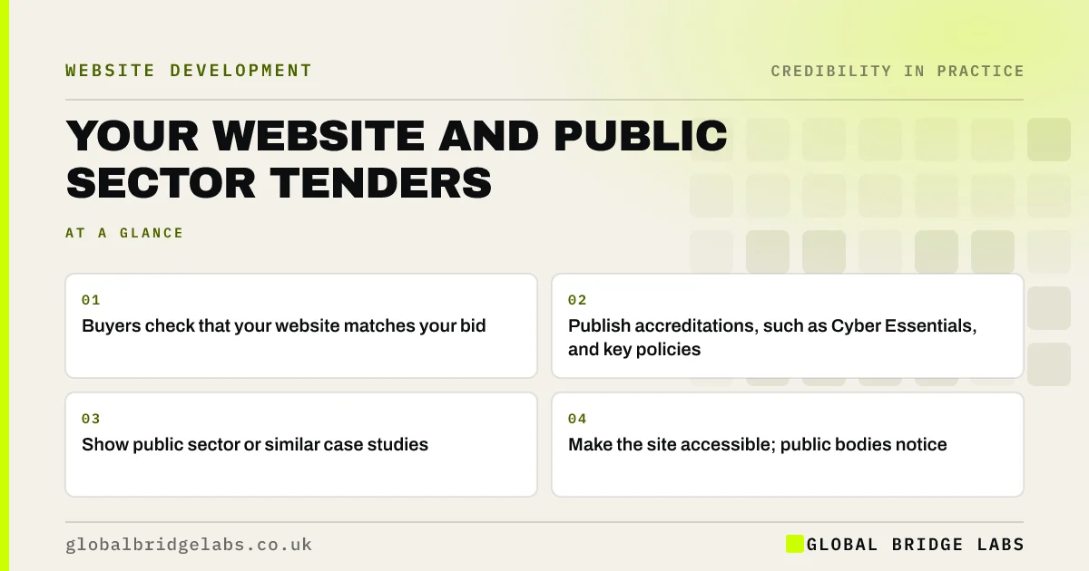 Website for public sector tenders: key takeaways infographic by Global Bridge Labs
