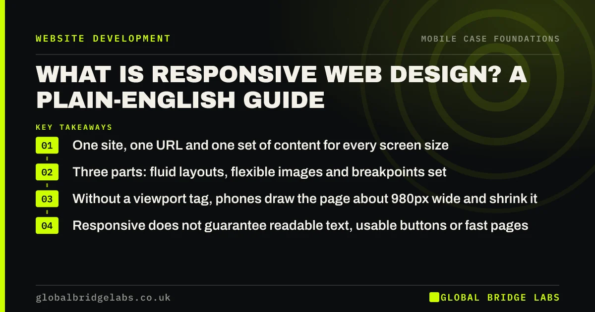 What is responsive web design: key takeaways infographic by Global Bridge Labs